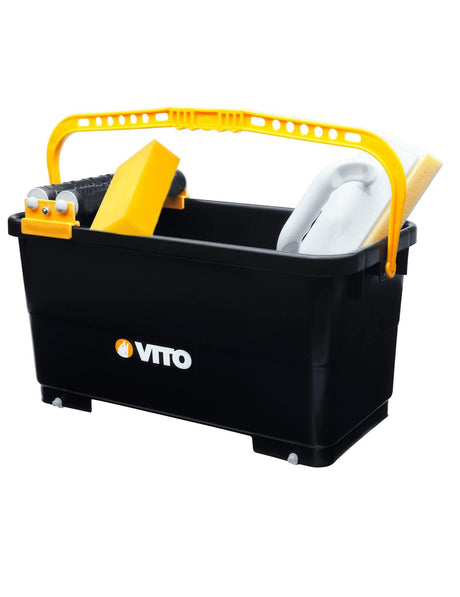 VITO Bodenbearbeitungs Eimerset - Fliesenleger-Waschset 3-teilig - 23 Liter Eimer inkl. Ausdrückrolle, 1x Schwamm-Brett, 1x Schwamm - Wascheimer (VIBER) - Tools.de TP Profishop GmbH
