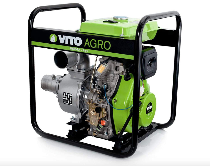 VITO Diesel 4" Motorpumpe 9 PS mit E-Starter selbstansaugend 4-Takt EURO5 Dieselmotor Wasserpumpe 2.5Bar starke Teichpumpe, 3600U/min 70000 L/h - 25m⇡ max 7m⇣ max - Tools.de TP Profishop GmbH