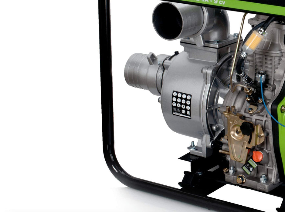 VITO Diesel 4" Motorpumpe 9 PS mit E-Starter selbstansaugend 4-Takt EURO5 Dieselmotor Wasserpumpe 2.5Bar starke Teichpumpe, 3600U/min 70000 L/h - 25m⇡ max 7m⇣ max - Tools.de TP Profishop GmbH