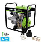 VITO Diesel 4" Motorpumpe 9 PS mit E-Starter selbstansaugend 4-Takt EURO5 Dieselmotor Wasserpumpe 2.5Bar starke Teichpumpe, 3600U/min 70000 L/h - 25m⇡ max 7m⇣ max - Tools.de TP Profishop GmbH