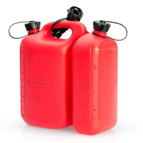 VITO Doppelkanister für Motorsägen 5+3L, Kombi-Kanister für Benzin 5L und Öl 3L, Einfüllstutzen, hergestellt aus hochdichtem Polyethylen, Deckel mit Sicherungsstift - VIJCC53 - Tools.de TP Profishop GmbH