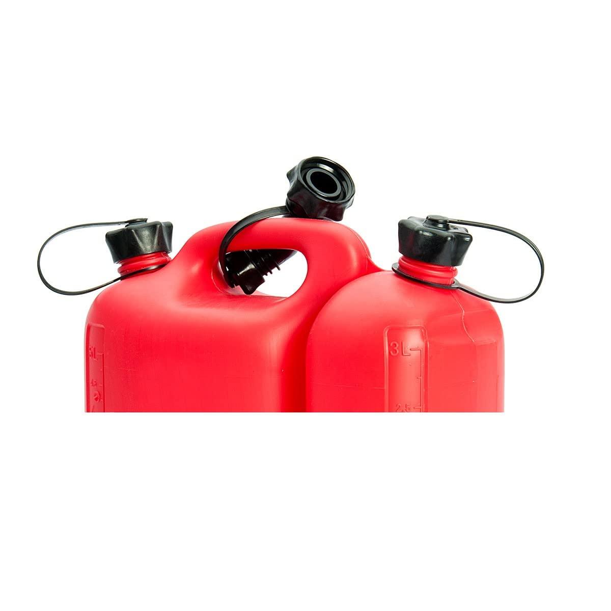 VITO Doppelkanister für Motorsägen 5+3L, Kombi-Kanister für Benzin 5L und Öl 3L, Einfüllstutzen, hergestellt aus hochdichtem Polyethylen, Deckel mit Sicherungsstift - VIJCC53 - Tools.de TP Profishop GmbH