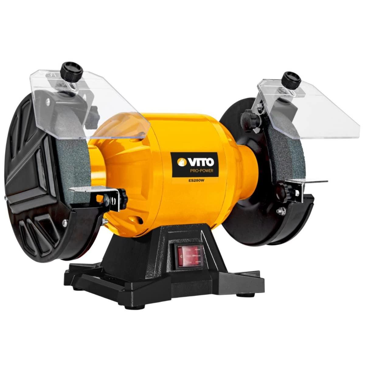 VITO Doppelschleifer Schleifmaschine (VIES150B), 250w, 2 Schleifscheiben, 150 mm, 230v, 2950 U/min, 6.8 Kg, mit Schleifscheibenschutz, Augenschutz und Werkzeugablagen - Tools.de TP Profishop GmbH