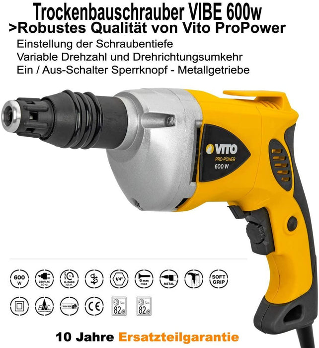 VITO elektrischer Schnellbauschrauber 600 Watt Trockenbauschrauber Schrauber Plattenschrauber - Tools.de TP Profishop GmbH