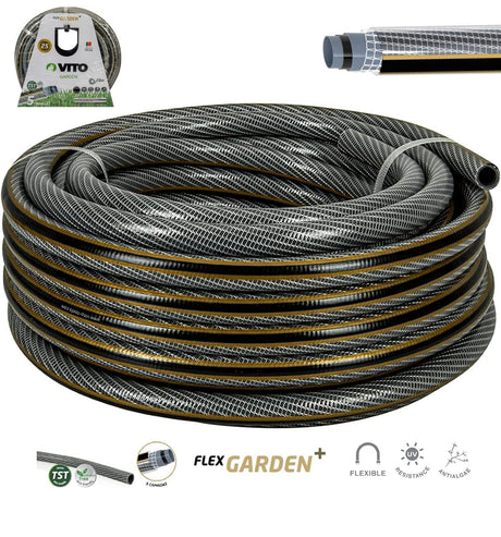 VITO Garden Gartenschlauch 15 mm (5/8 Zoll) 20 m | 5-lagig | 20 bar | FLEXGarden | kein abknicken, kein verdrehen | UV-beständig | Farbe: grau-gold (15 mm (5/8 Zoll) 20 m) - Tools.de TP Profishop GmbH