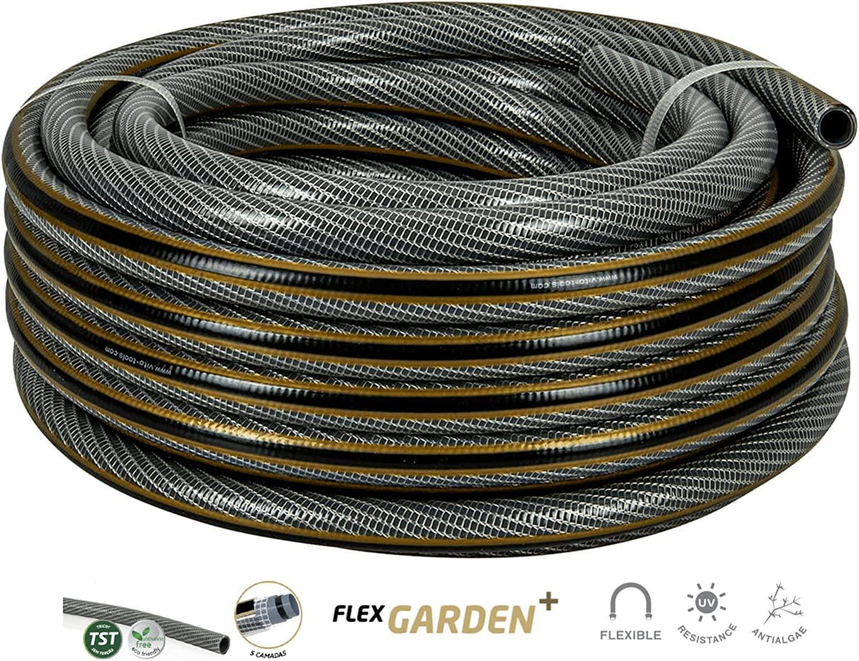 VITO Garden Gartenschlauch 15 mm (5/8 Zoll) 20 m | 5-lagig | 20 bar | FLEXGarden | kein abknicken, kein verdrehen | UV-beständig | Farbe: grau-gold (15 mm (5/8 Zoll) 20 m) - Tools.de TP Profishop GmbH
