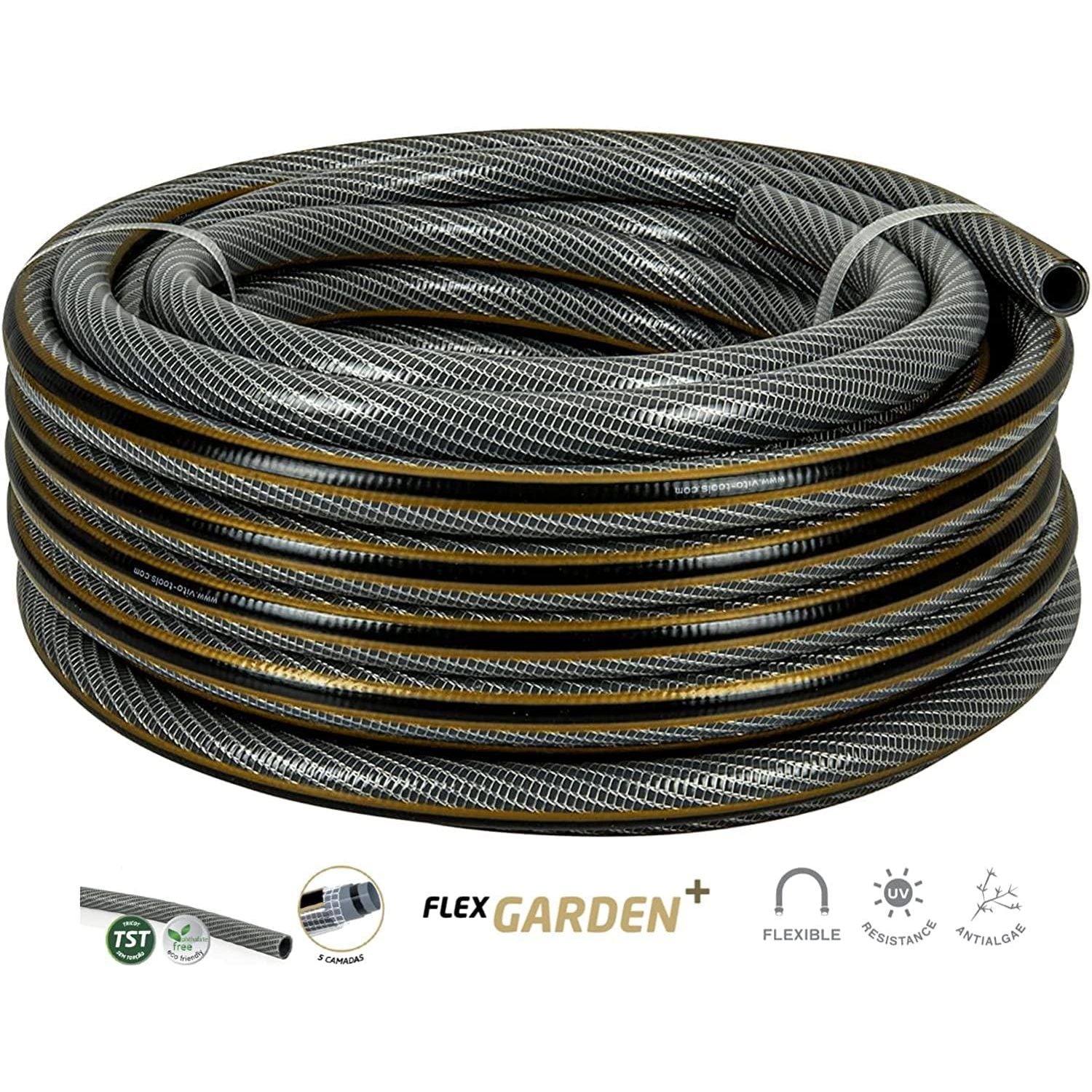 VITO Garden Gartenschlauch 15 mm (5/8 Zoll) 20 m | 5-lagig | 20 bar | FLEXGarden | kein abknicken, kein verdrehen | UV-beständig | Farbe: grau-gold (15 mm (5/8 Zoll) 20 m) - Tools.de TP Profishop GmbH