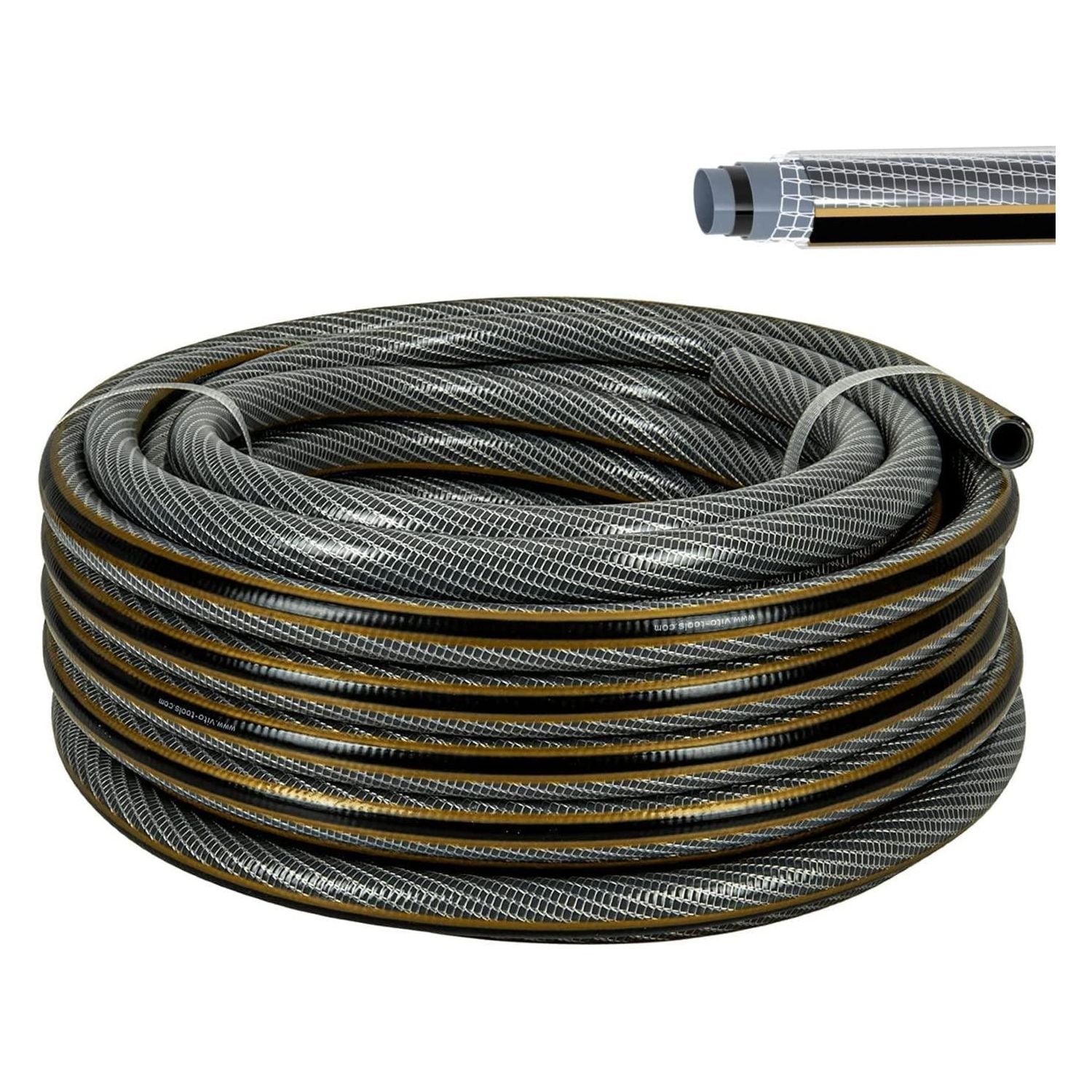 VITO Garden Gartenschlauch 15 mm (5/8 Zoll) 20 m | 5-lagig | 20 bar | FLEXGarden | kein abknicken, kein verdrehen | UV-beständig | Farbe: grau-gold (15 mm (5/8 Zoll) 20 m) - Tools.de TP Profishop GmbH