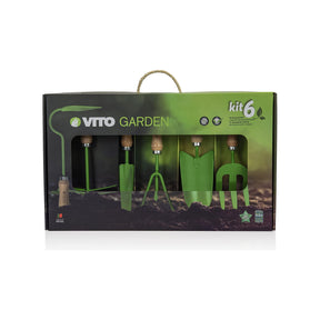 VITO Garden - Gartenwerkzeug Set 6 Teile - Blumenkelle, Unkrautstecher, Handkralle, Blumengabel - für Garten und Balkon - hochwertige Gartengeräte aus Stahl - Handmade in Portugal - Tools.de TP Profishop GmbH