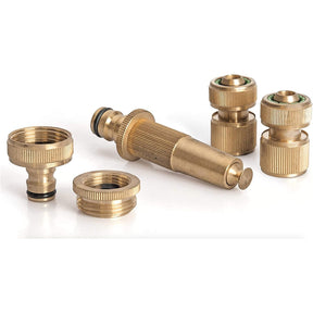 VITO Garden - hochwertiges Messing-Stecksystem 1/2" (13mm) - 5/8" (15mm), 5-teilig - Hahnanschlussstück, Adapter + Schlauchstück + Schlauchstück + verstellbare Gartenspritze - Tools.de TP Profishop GmbH