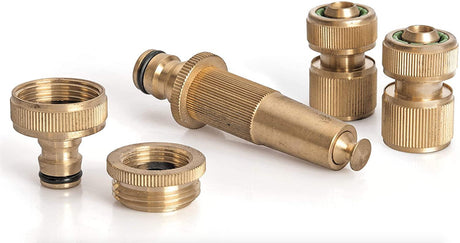 VITO Garden - hochwertiges Messing Stecksystem Set 3/4", 5-teilig - Hahnanschlussstück, Adapter + Schlauchstück + Schlauchstück + verstellbare Gartenspritze - Tools.de TP Profishop GmbH
