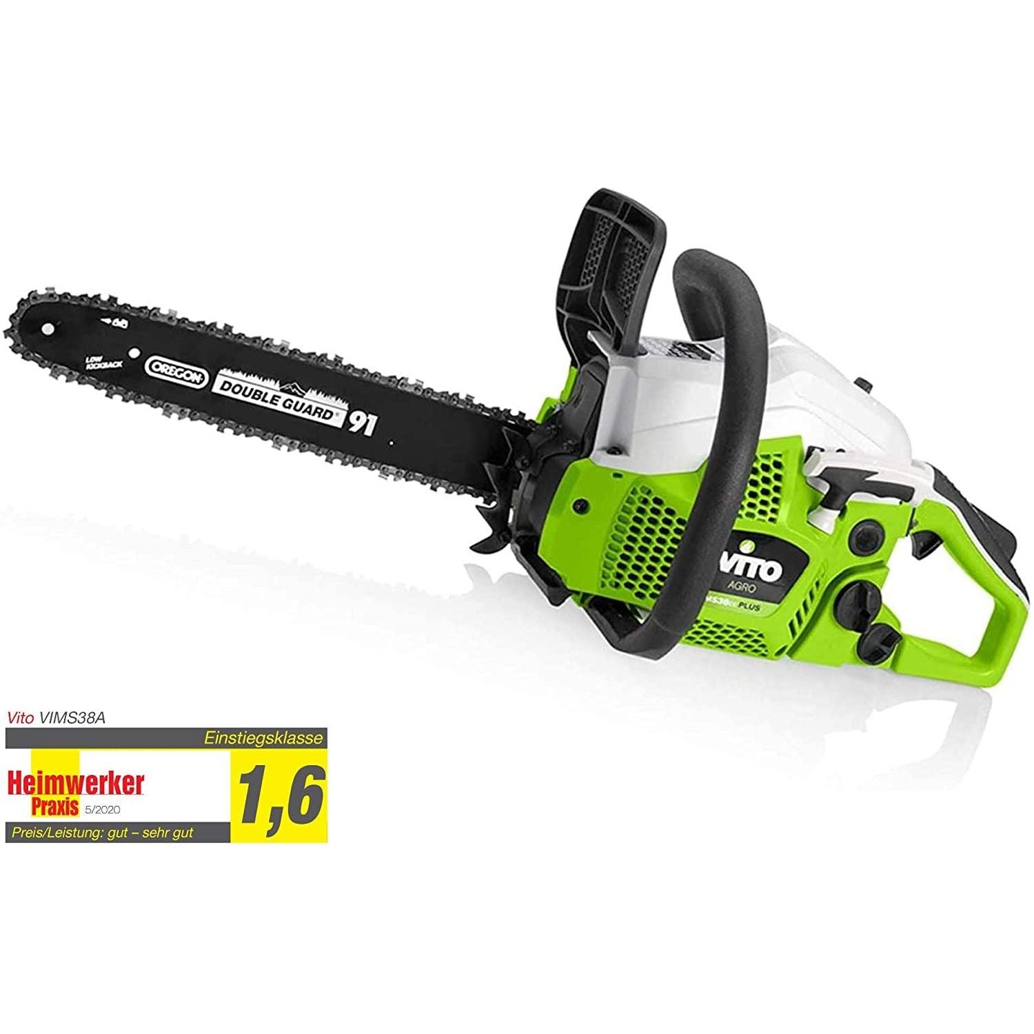 VITO Garden Motorkettensäge MSCC38+ 1.63PS Testnote 1.6 Einsteiger Benzin Motorsäge, Oregon Double Guard 3/8" Sägekette, Führungsschiene 16“ 40,64cm (Motorsäge 40cm) - Tools.de TP Profishop GmbH