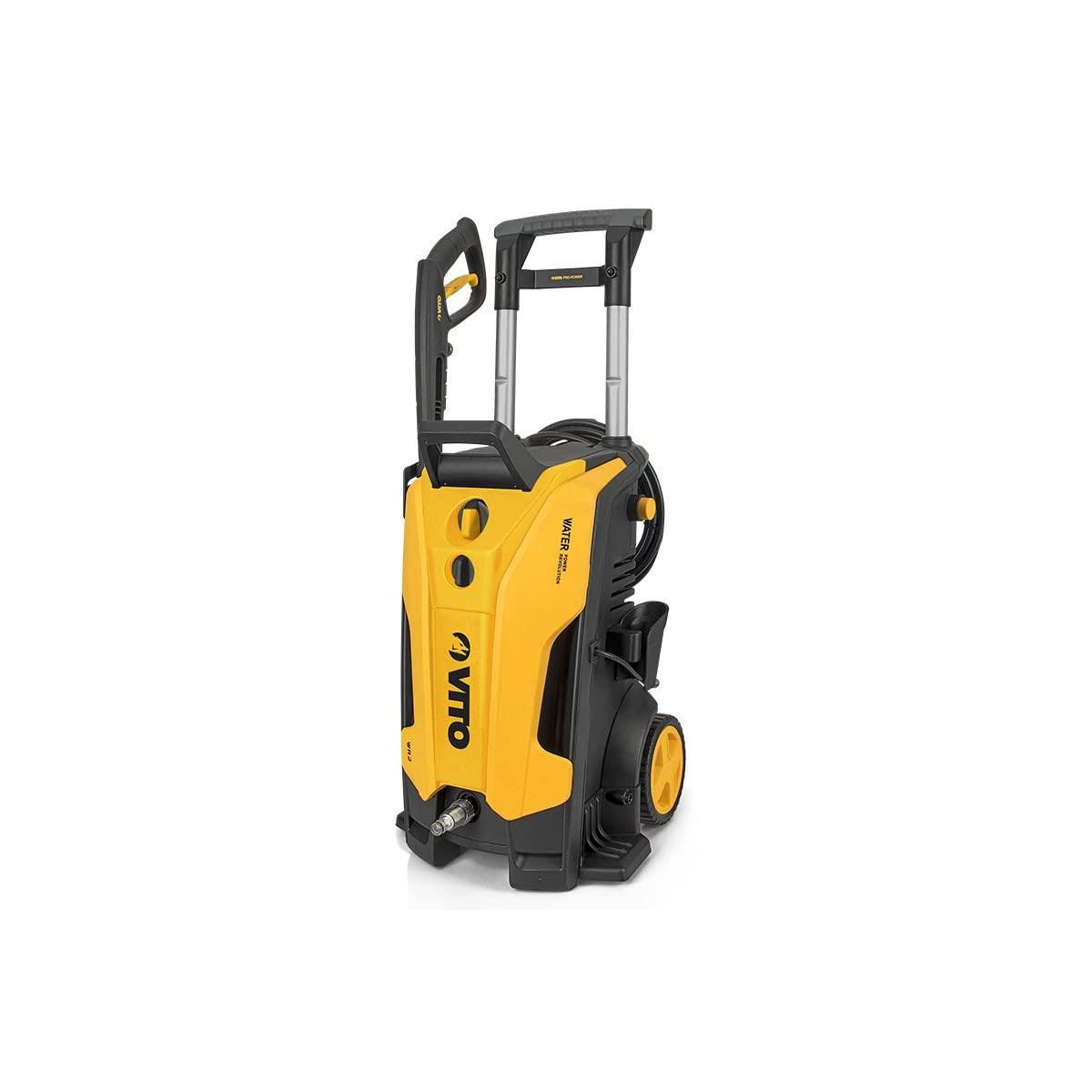 VITO Hochdruckreiniger 1600w Alu Induktions-Motor max. Druck 130 bar, max. Fördermenge 402 l/h, Schwarz/Gelb, mit Teleskop-Griff, Reinigungsmittel-Tank, 5M Schlauch - VIML130WR2LITE - Tools.de TP Profishop GmbH