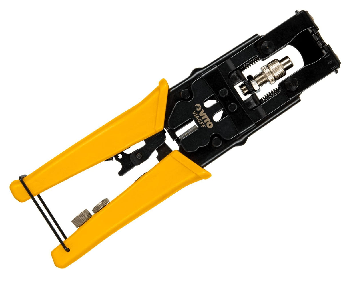 VITO Koax Kompressionszange mit BNC/RCA-/F-Stecker für RG59/58/6-Kabeldraht, Kompressionszange F-Stecker Crimpzange DVB-S2 DVB-C DVB-T2 BK Anlagen Verpresswerkzeug Koaxialkabel - VIACFF - Tools.de TP Profishop GmbH