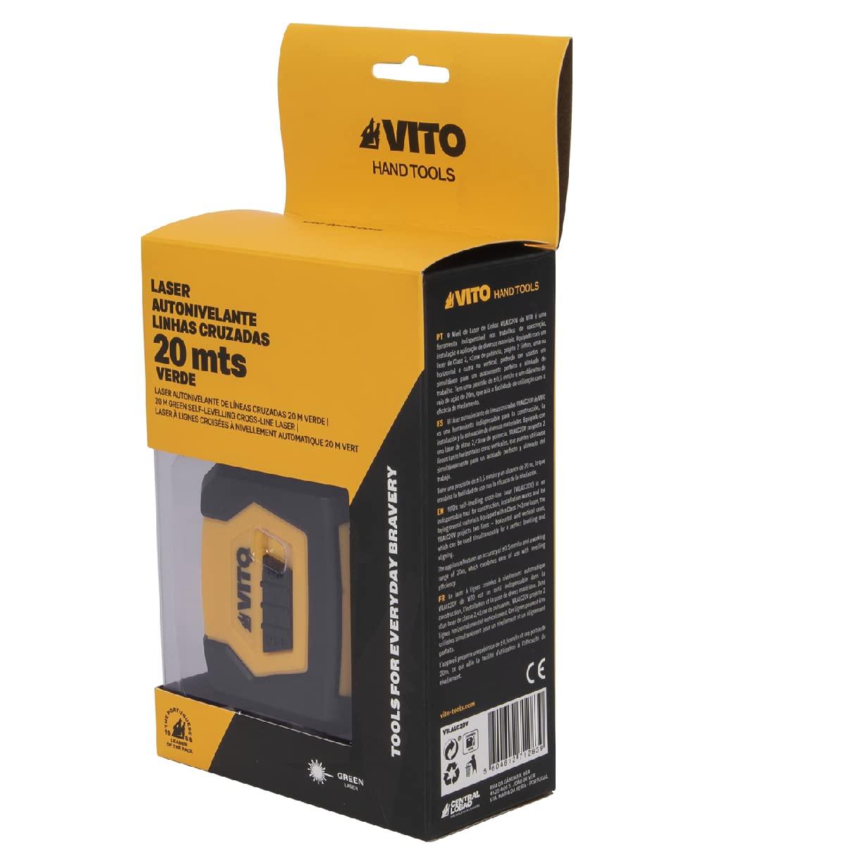 VITO Kreuzlinienlaser Grün Selbstnivellierend, Linienlaser (Arbeitsbereich bis max. 20 m, Genauigkeit: ± 0,5 mm/m, Arbeitszeit bis 3h, mit 1/4"-20 Innengewinde, IP54 - (VILALC20V) - Tools.de TP Profishop GmbH