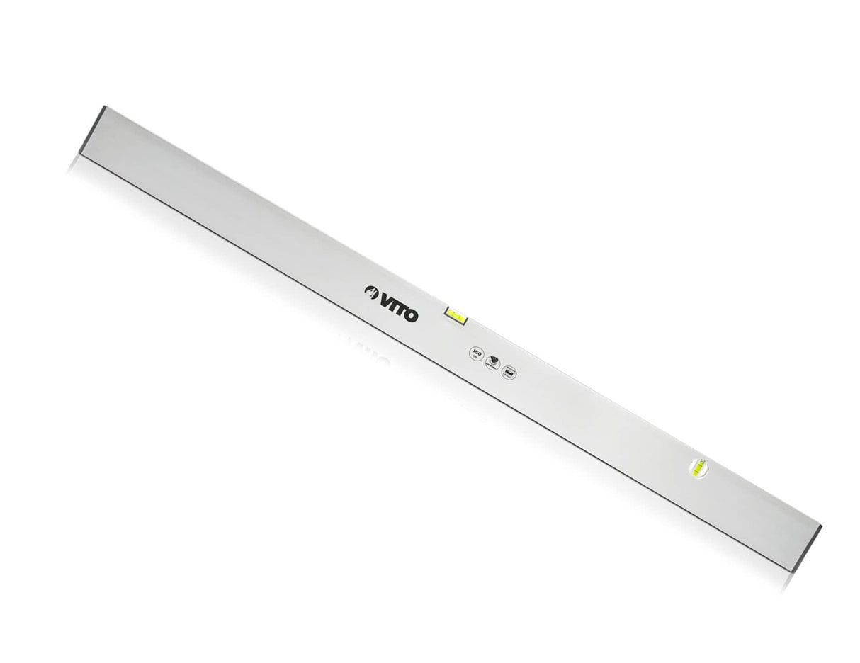 VITO Lineal-Typ Wasserwaage, Rahmen aus Aluminium, 2 Blasen - lotrecht und waagerecht mit stoßdämpfende Endkappen, Messgenauigkeit 1 mm/m, Farbe: Silber - VINR200 - Tools.de TP Profishop GmbH