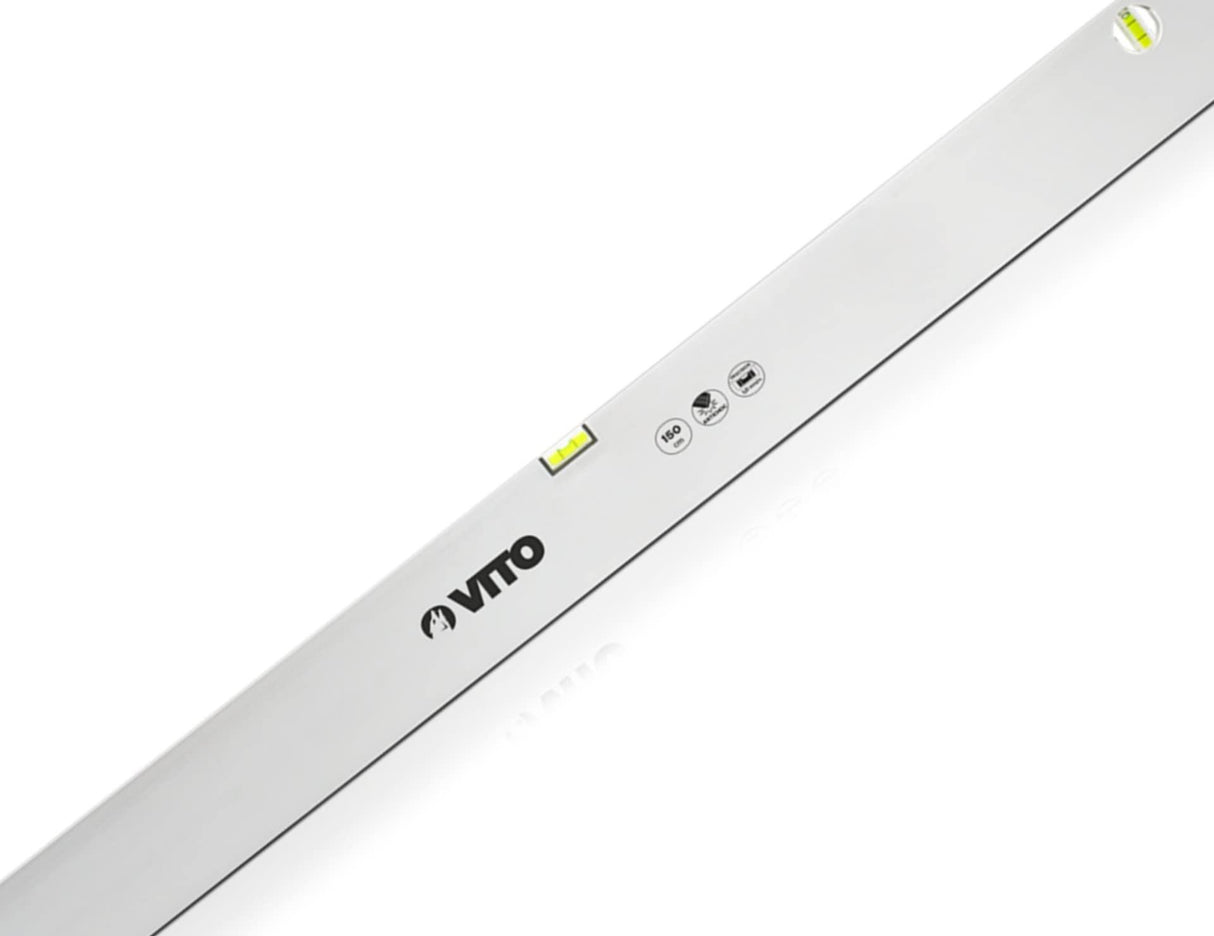 VITO Lineal-Typ Wasserwaage, Rahmen aus Aluminium, 2 Blasen - lotrecht und waagerecht mit stoßdämpfende Endkappen, Messgenauigkeit 1 mm/m, Farbe: Silber - VINR200 - Tools.de TP Profishop GmbH