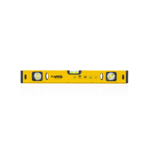 VITO Magnetische Aluminium-Wasserwaage 45cm Lang - rundum ablesbar - Antischock Seitenanschläge - 3 Libellen: lotrecht, waagerecht und 45 Grad - Maße: 450 x 55 x 22 mm - VINAL45 - Tools.de TP Profishop GmbH