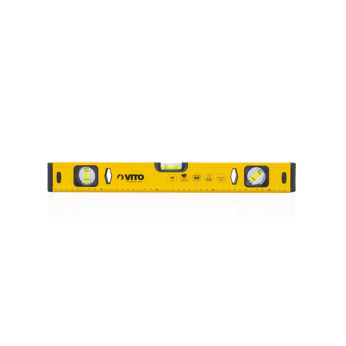 VITO Magnetische Aluminium-Wasserwaage 45cm Lang - rundum ablesbar - Antischock Seitenanschläge - 3 Libellen: lotrecht, waagerecht und 45 Grad - Maße: 600 x 55 x 22 mm - VINAL60 - Tools.de TP Profishop GmbH