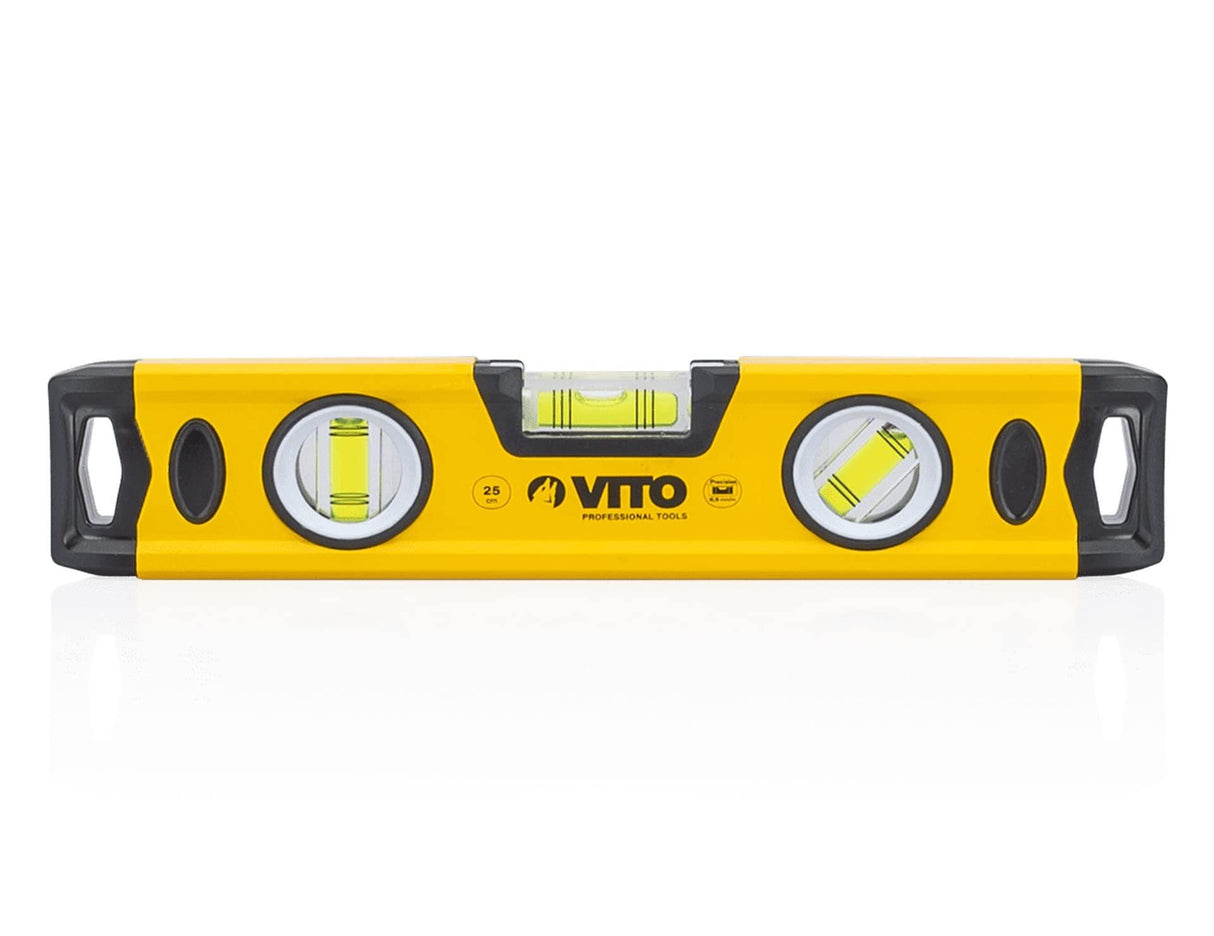 VITO Magnetische Aluminium-Wasserwaage - 80 cm Lang - rundum ablesbar - Antischock Seitenanschläge - 3 Blasen: lotrecht, waagerecht und 45 Grad - Maße: 800 x 55 x 22 mm - VINAL80 - Tools.de TP Profishop GmbH