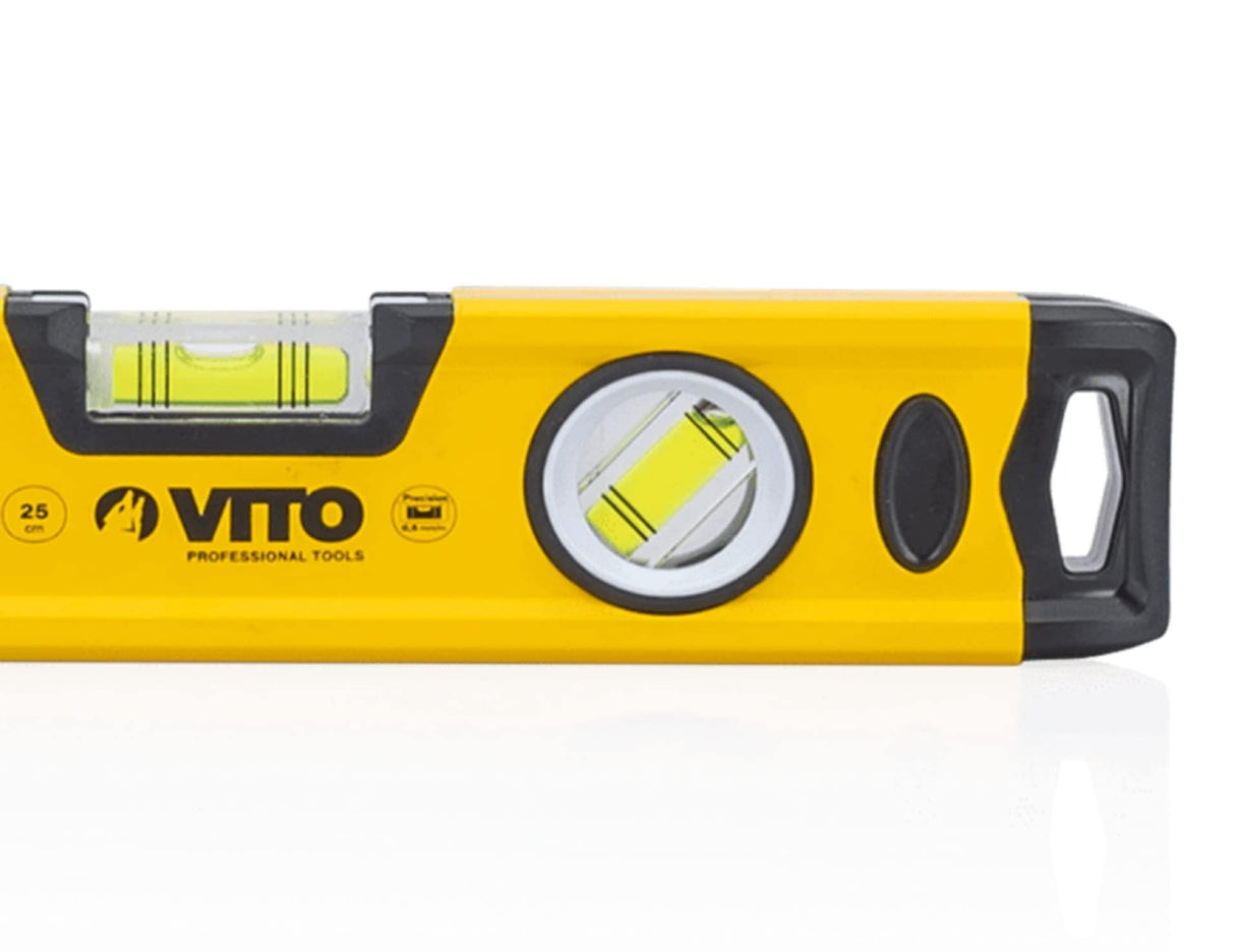 VITO Magnetische Aluminium-Wasserwaage - 80 cm Lang - rundum ablesbar - Antischock Seitenanschläge - 3 Blasen: lotrecht, waagerecht und 45 Grad - Maße: 800 x 55 x 22 mm - VINAL80 - Tools.de TP Profishop GmbH