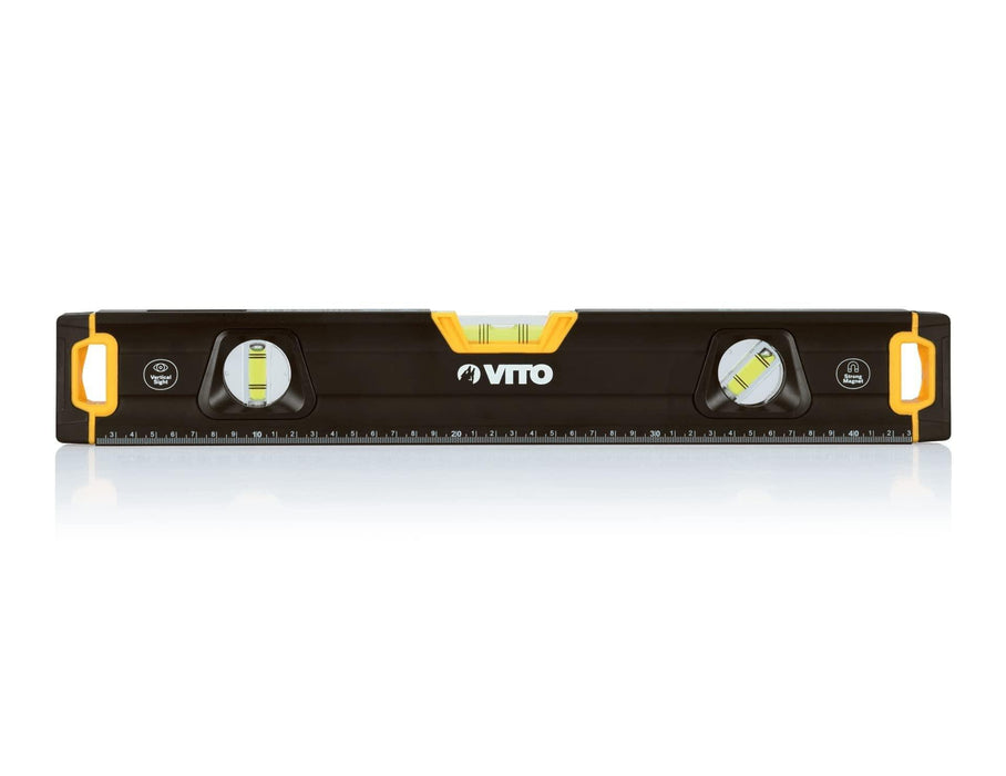 VITO Magnetische Aluminium-Wasserwaage Pro (VINP45), Abmessungen: 450x 65 x 27 mm, mit stoßdämpfenden Endkappen, magnetischer Basis und Genauigkeit: 0,5 mm/m - Tools.de TP Profishop GmbH