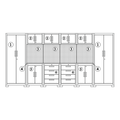 VITO Männerküche - Garagenmöbel, Werkstatteinrichtung Set mit Schubladen 16-tlg ca. 395x50x200cm, Werkzeugschrank, Werkbank mit Holzarbeitsplatte - Tools.de TP Profishop GmbH