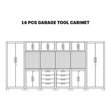 VITO Männerküche - Garagenmöbel, Werkstatteinrichtung Set mit Schubladen 16-tlg ca. 395x50x200cm, Werkzeugschrank, Werkbank mit Holzarbeitsplatte - Tools.de TP Profishop GmbH