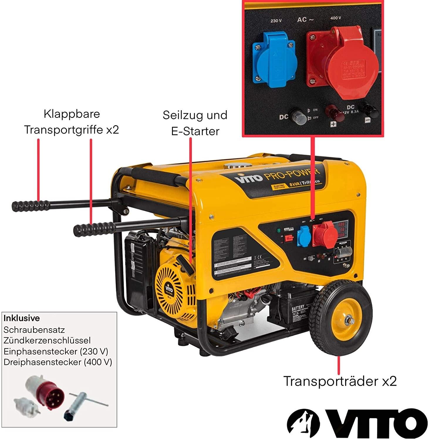 VITO Einphasiger Generator mit Rädern und Griff 8 kVA - Benzin