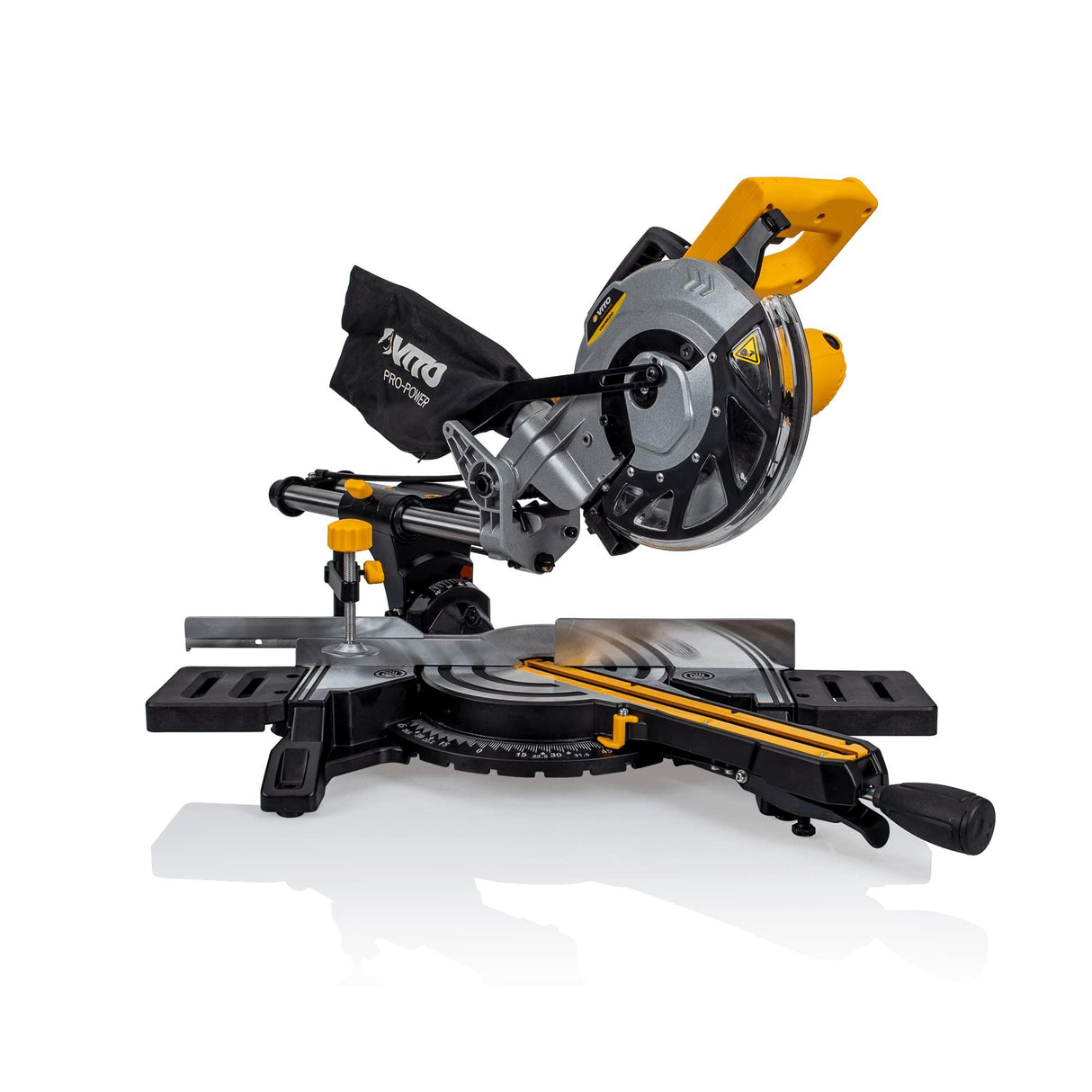 VITO PRO POWER Kapp und Gehrungssäge, 1500W Ø210mm 24 Zähne Sägeblatt, 230mm Schnittbreite mit Schnittkanten Laser, Drehtisch, 5000RPM mit 45°Fase, Staubabsaugung, Max Schnitttiefe: 0°: 60mm/45°:36mm - Tools.de TP Profishop GmbH