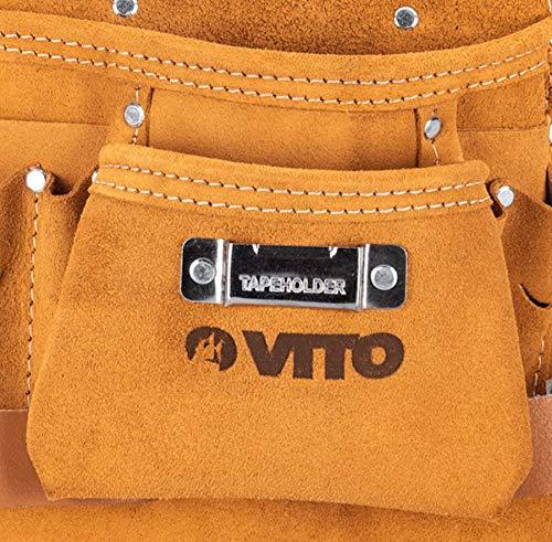 VITO Professional Leder Werkzeuggürteltasche -8 Fächer- Mit Universalhaltern - Pflegeleicht/Werkzeugtasche mit verstellbarem Nylongürtel - Tools.de TP Profishop GmbH