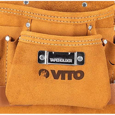 VITO Professional Leder Werkzeuggürteltasche -8 Fächer- Mit Universalhaltern - Pflegeleicht/Werkzeugtasche mit verstellbarem Nylongürtel - Tools.de TP Profishop GmbH