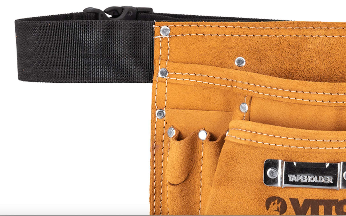 VITO Professional Leder Werkzeuggürteltasche -8 Fächer- Mit Universalhaltern - Pflegeleicht/Werkzeugtasche mit verstellbarem Nylongürtel - Tools.de TP Profishop GmbH