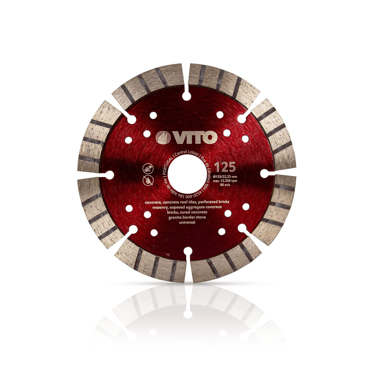 VITO Professionelle Standard Konstruktions/Diamant-Trennscheibe, Innenbohrung 22,23 mm, Höhe des Segments 12 mm, Dicke des Segments 2,0 mm -(VIDGOP125) - Tools.de TP Profishop GmbH