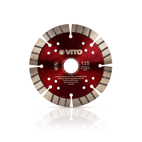 VITO Professionelle Standard Konstruktions/Diamant-Trennscheibe, Innenbohrung 22,23 mm, Höhe des Segments 12 mm, Dicke des Segments 2,0 mm -(VIDGOP125) - Tools.de TP Profishop GmbH