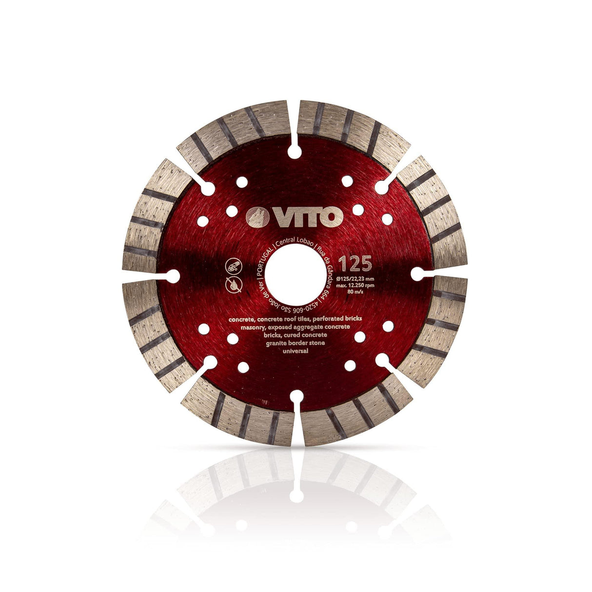 VITO Professionelle Standard Konstruktions/Diamant-Trennscheibe, Innenbohrung 22,23 mm, Höhe des Segments 12 mm, Dicke des Segments 2,0 mm -(VIDGOP125) - Tools.de TP Profishop GmbH