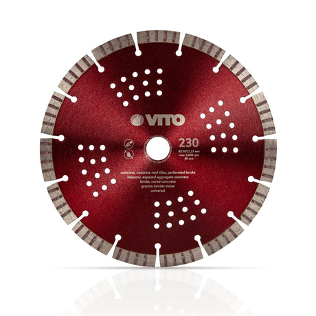 VITO Professionelle Standard Konstruktions/Diamant-Trennscheibe VIDGOP230, Innenbohrung 22,23 mm, Höhe des Segments 12 mm, Dicke des Segments 2,6 mm - Tools.de TP Profishop GmbH