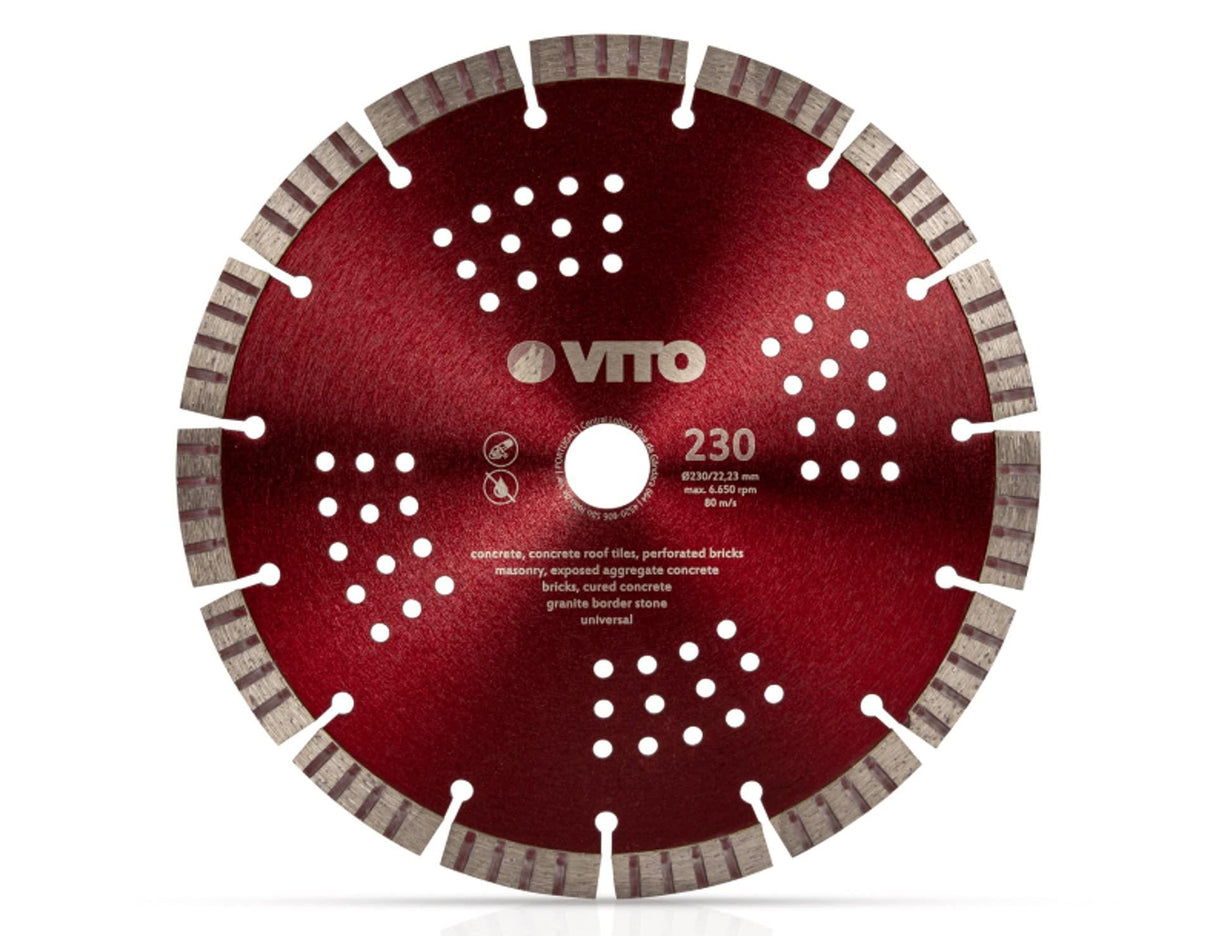 VITO Professionelle Standard Konstruktions/Diamant-Trennscheibe VIDGOP230, Innenbohrung 22,23 mm, Höhe des Segments 12 mm, Dicke des Segments 2,6 mm - Tools.de TP Profishop GmbH