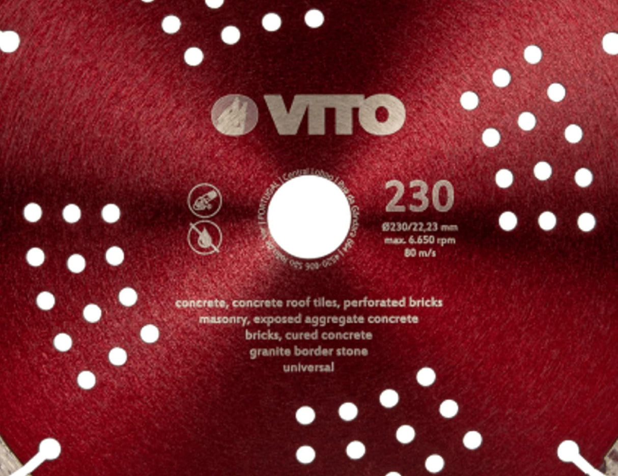 VITO Professionelle Standard Konstruktions/Diamant-Trennscheibe VIDGOP230, Innenbohrung 22,23 mm, Höhe des Segments 12 mm, Dicke des Segments 2,6 mm - Tools.de TP Profishop GmbH