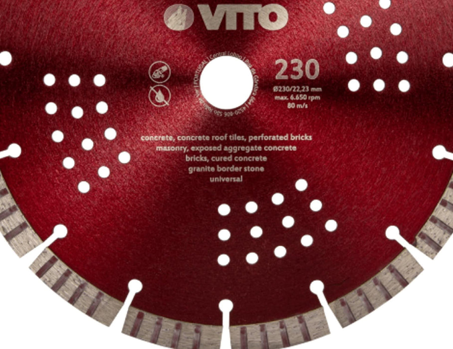VITO Professionelle Standard Konstruktions/Diamant-Trennscheibe VIDGOP230, Innenbohrung 22,23 mm, Höhe des Segments 12 mm, Dicke des Segments 2,6 mm - Tools.de TP Profishop GmbH
