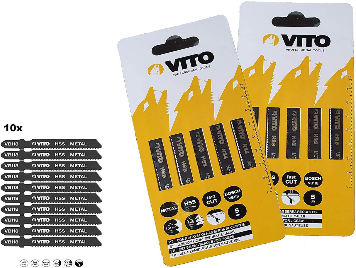 VITO ® Stichsägenblätter 10er Pack | Stichsägeblätter für Metall | Für Bosch Stichsäge, Makita Stichsäge & Akku Stichsäge - Tools.de TP Profishop GmbH