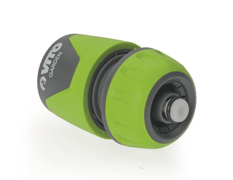 VITO Schnellkupplung 1/2-5/8" mit Absperrventil/Rückschlagventil und Aqua Stop-Funktion, Farbe: grün/grau, Gartenzubehör, hohe Schlauchhaltekraft, einfacher Wechsel - VIJR1258S - Tools.de TP Profishop GmbH