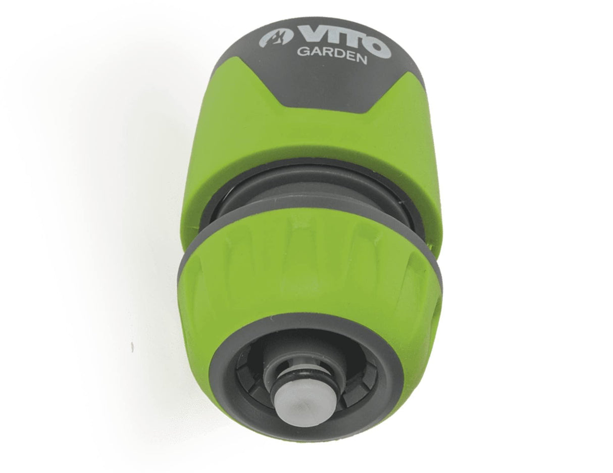 VITO Schnellkupplung 1/2-5/8" mit Absperrventil/Rückschlagventil und Aqua Stop-Funktion, Farbe: grün/grau, Gartenzubehör, hohe Schlauchhaltekraft, einfacher Wechsel - VIJR1258S - Tools.de TP Profishop GmbH
