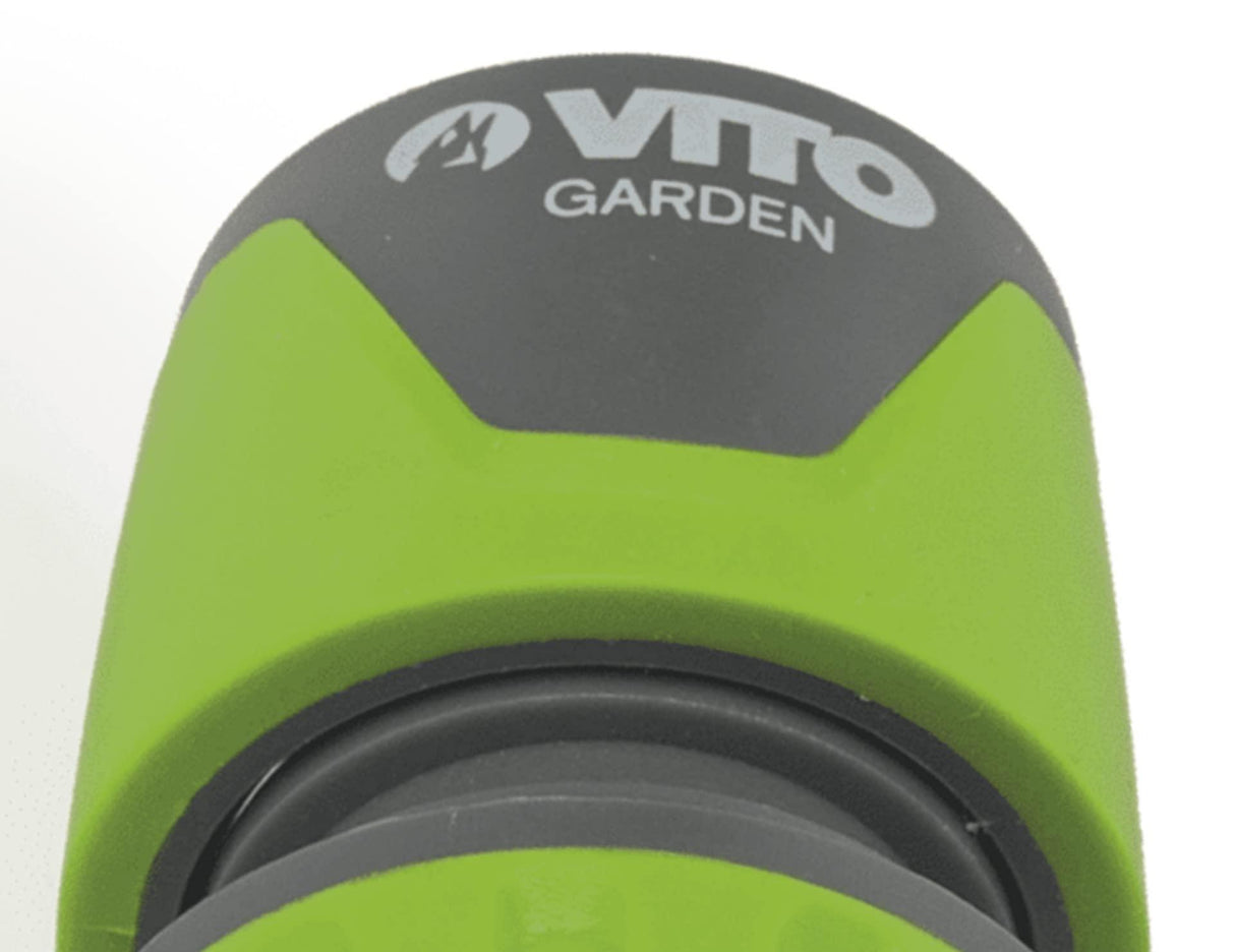 VITO Schnellkupplung 1/2-5/8" mit Absperrventil/Rückschlagventil und Aqua Stop-Funktion, Farbe: grün/grau, Gartenzubehör, hohe Schlauchhaltekraft, einfacher Wechsel - VIJR1258S - Tools.de TP Profishop GmbH