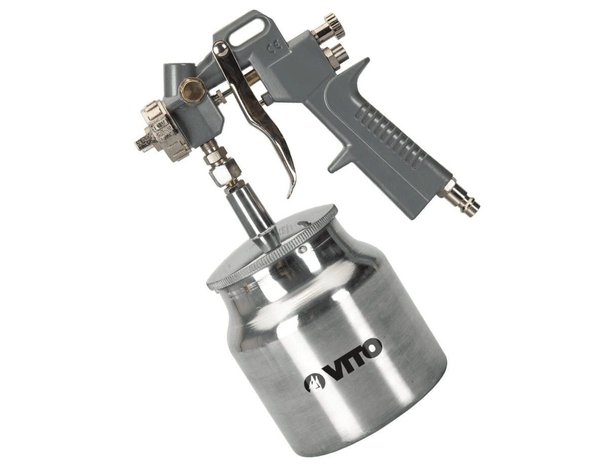 VITO Sprühpistole mit Saugvorschub, Farbspritzpistole, Lackierpistole mit Saugbecher (VIPPT), Tankkapazität 1L, Maximaler Druck 3-5 bar, Anschluss 1/4-6 mm und mit Schneller Klingenwechsel-Funktion - Tools.de TP Profishop GmbH