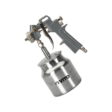 VITO Sprühpistole mit Saugvorschub, Farbspritzpistole, Lackierpistole mit Saugbecher (VIPPT), Tankkapazität 1L, Maximaler Druck 3-5 bar, Anschluss 1/4-6 mm und mit Schneller Klingenwechsel-Funktion - Tools.de TP Profishop GmbH