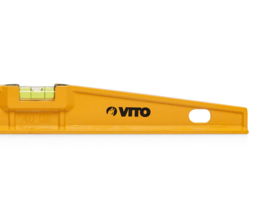 VITO Torpedo-Ebene 60 cm, Aluminiumrahmen; - Enthält 2 Blasen: Lot und Libelle; - Genauigkeit: 0,5 mm/m; - Aufhängeloch, Farbe: Gelb/schwarz, Abmessungen: 600x45x20mm - VINT60 - Tools.de TP Profishop GmbH