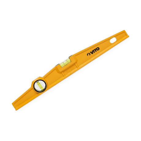 VITO Torpedo-Ebene 60 cm, Aluminiumrahmen; - Enthält 2 Blasen: Lot und Libelle; - Genauigkeit: 0,5 mm/m; - Aufhängeloch, Farbe: Gelb/schwarz, Abmessungen: 600x45x20mm - VINT60 - Tools.de TP Profishop GmbH