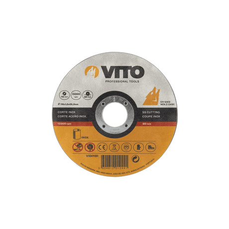 VITO Trennscheibe aus Edelstahl VIDI1151, Dicke/Lochdurchmesser: 22,2 mm, 80 m/s, Angegeben für Inox | EN 12413, R.p.m. 13300 - Zum Schneiden aller Arten von Stahl - Tools.de TP Profishop GmbH