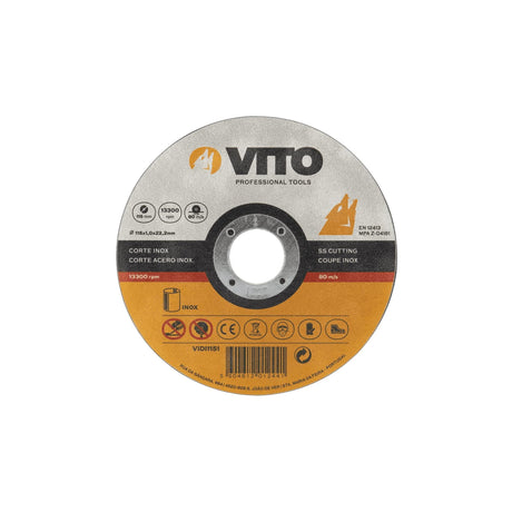 VITO Trennscheibe aus Edelstahl VIDI1151, Dicke/Lochdurchmesser: 22,2 mm, 80 m/s, Angegeben für Inox | EN 12413, R.p.m. 13300 - Zum Schneiden aller Arten von Stahl - Tools.de TP Profishop GmbH